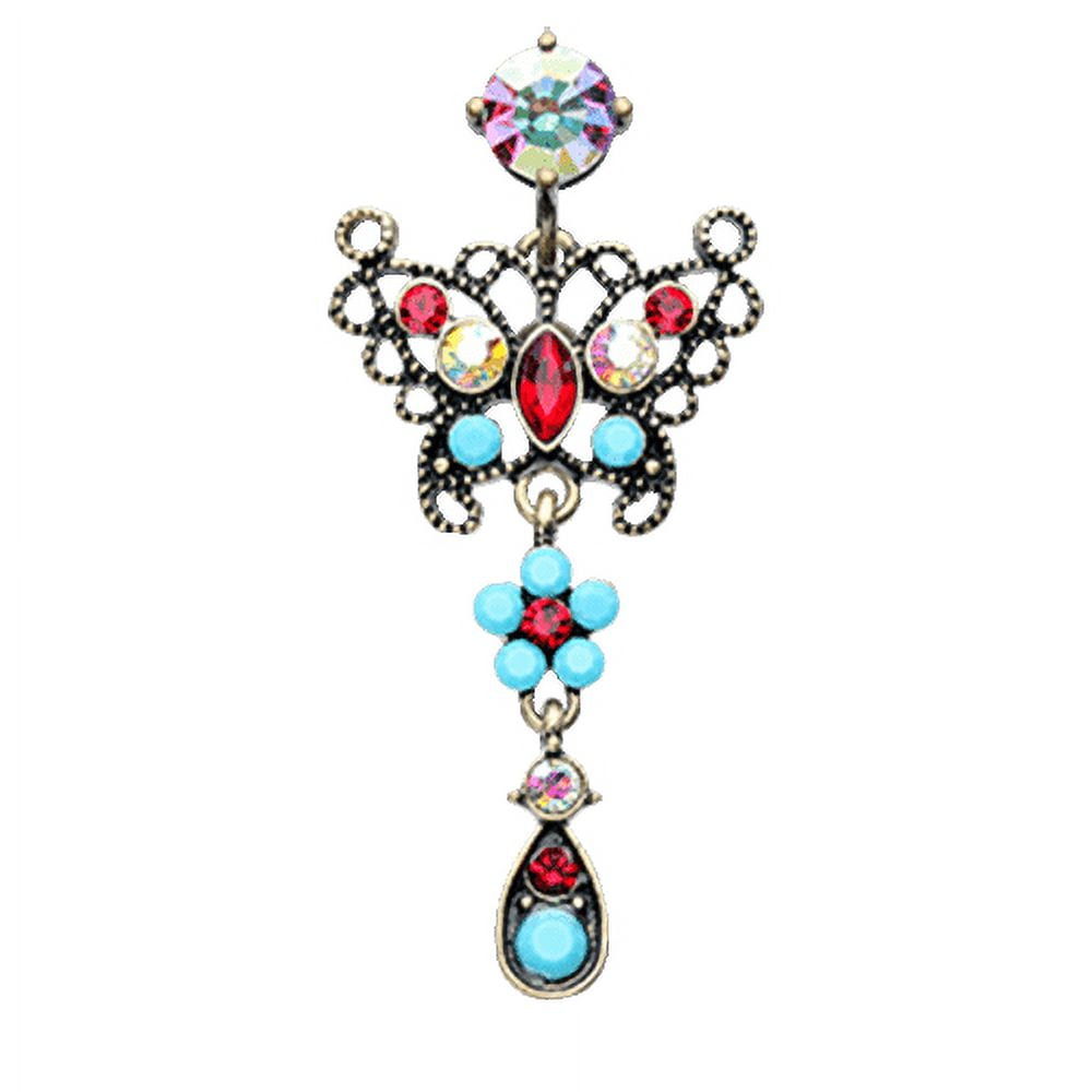 Vintage Boho Glistening Butterfly Flower Reverse Belly Button Ring