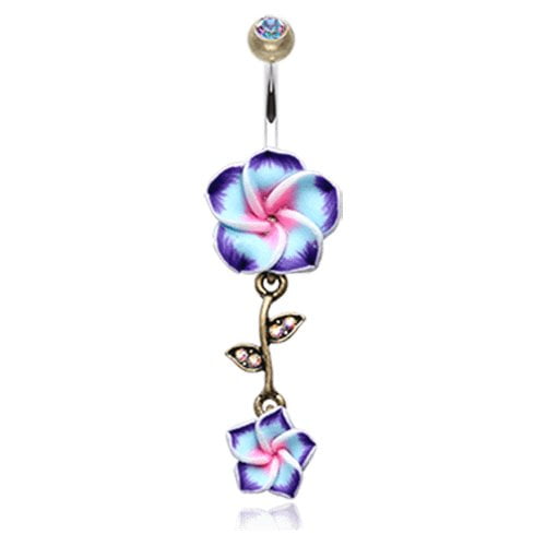 Vintage Boho Hawaiian Plumeria Belly Button Ring