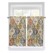 Vintage Boho Kitchen Curtains 45 Inch Length, Chic Farmhouse Neutral Morocco Geometric Rod Pocket Light Filtering Window Curtains Living Room Bedroom Curtain Drapes Cafe Curtain 52''x45''x2