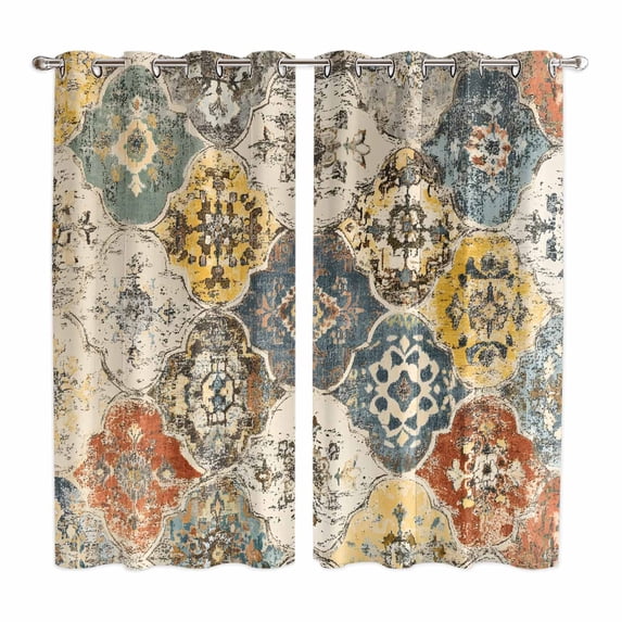 Vintage Boho Kitchen Curtains 63 Inch Length, Chic Farmhouse Neutral Morocco Geometric Grommet Top Bedroom Living Room Curtains, Light Filtering Cafe Curtain Drapes 2 Panels Set 84''x63''
