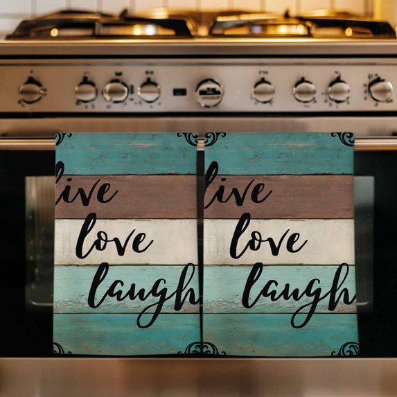 Vintage Boho Kitchen Towels Set of 1, Farmhouse Retro Teal Brown Wooden Grain Absorbent Dish Towels for Kitchen, Microfiber Hand Towel, Quick Drying Tea Towel for Cleaning Decorative Dishcloths