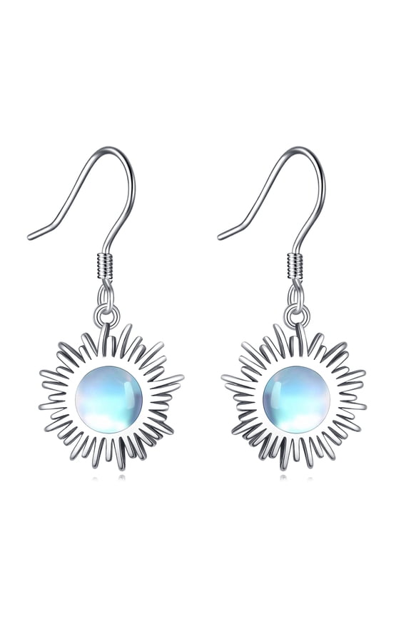 Vintage Boho Labradorite Sun Drop Dangle Earrings Hook Bohemian for Women S925 Sterling Silver Celestial Jewelry