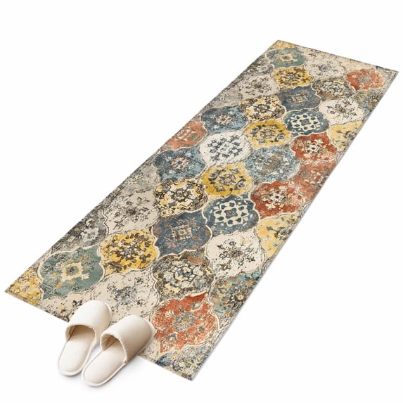 Vintage Boho Large Area Rugs for Bedroom Living Room, Soft Non Slip Carpet Bedside Rug, Chic Farmhouse Neutral Morocco Geometric Rectangular Floor Cover Kitchen Accent Rug 2'x6' for Office