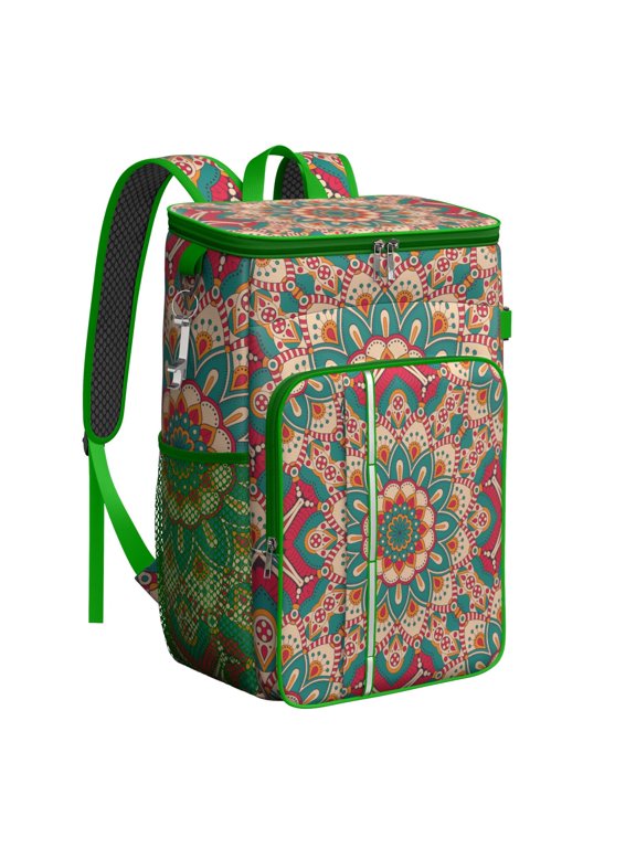 Vintage Boho Mandala Insulated Backpack Cooler, Floral Pattern Leakproof Bag, Ethnic Tribal Abstract Lunch Backpack for Picnic Travel