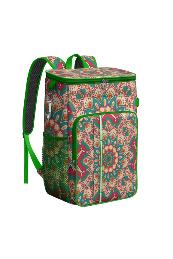 Vintage Boho Mandala Insulated Backpack Cooler, Floral Pattern Leakproof Bag, Ethnic Tribal Abstract Lunch Backpack for Picnic Travel
