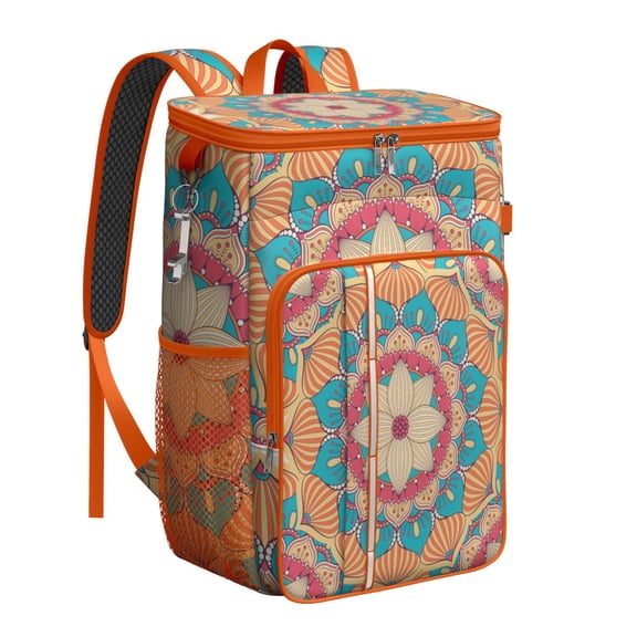 Vintage Boho Mandala Insulated Backpack Cooler, Floral Pattern Leakproof Bag, Ethnic Tribal Abstract Lunch Backpack for Picnic Travel