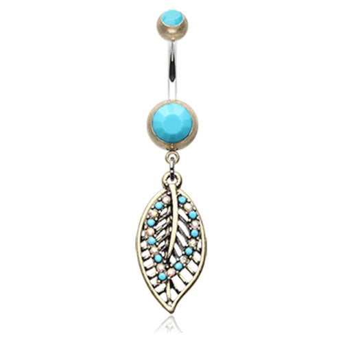 Vintage Boho Ornate Leaflets Belly Button Ring