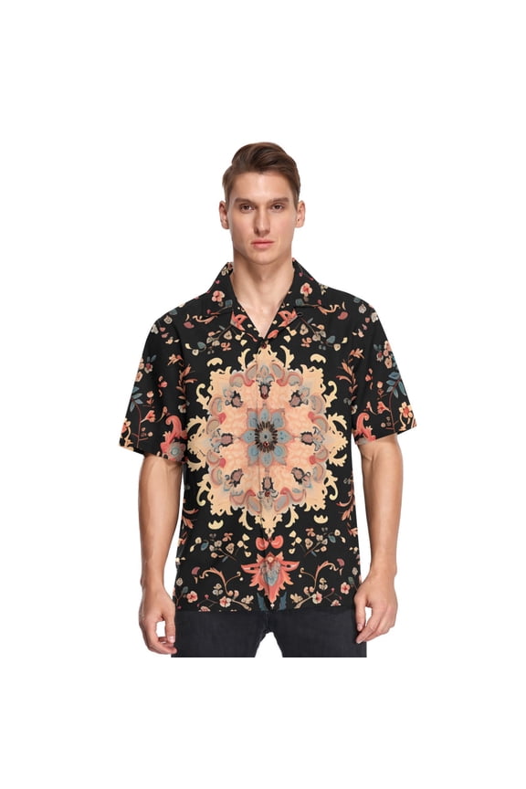 Vintage Boho Pattern Men's Hawaiian Wrinkle Free Button Down Short Sleeve Shirt Casual Shirts Beach Shirts