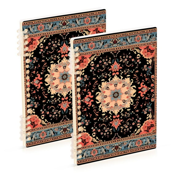 Vintage Boho Pattern Ring Binder Notebook Journey Note Diary College Ruled Spiral Notebook Study Loose Leaf Paper A5 60 Pages