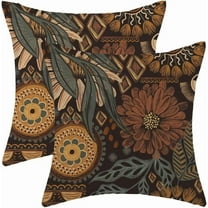 Vintage Boho Pillow Covers 18x18 Inch Set of 2, Brown Green Retro Flower Decorative Outdoor Throw Pillows Farmhouse Floral Pillow Case for Sofa Bedroom Living Room Indoor Outdoor