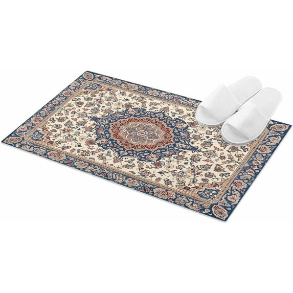 Vintage Boho Plush Rug Non Slip Bathroom Mat, Soft Shaggy Bath Rugs Entryway Rug 20'' x 31.5'', Multi Traditional Oriental Tribal Western Throw Floor Carpet Mat for Bathroom Shower Kitchen