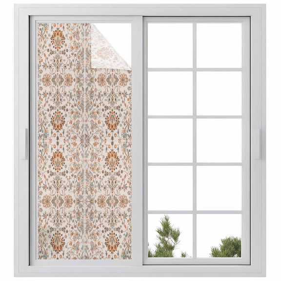 Vintage Boho Privacy Window Film, Decorative Frosted Glass Window Film, Retro Southwestern Ethnic Mexican Floral Reusable Peel and Stick Static Cling for Home Bathroom Office Glass Door 23.6"x59"