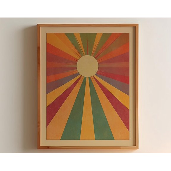 Vintage Boho Rainbow Sun Wall Art Print, Unframed Paper Poster 8x10in