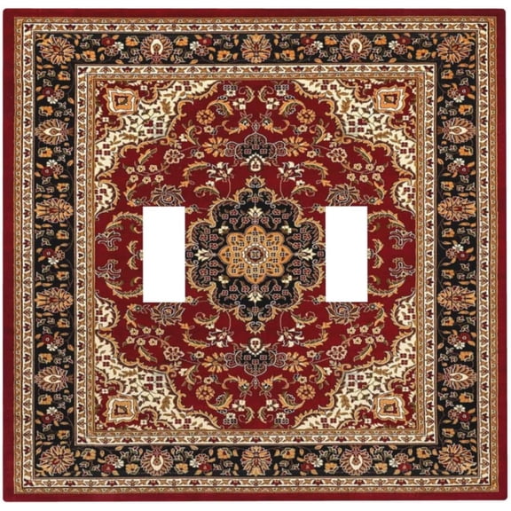 Vintage Boho Red Medal Bohemian Light Switch Cover, 2 Gang Double Toggle Wall Plate for Bathroom