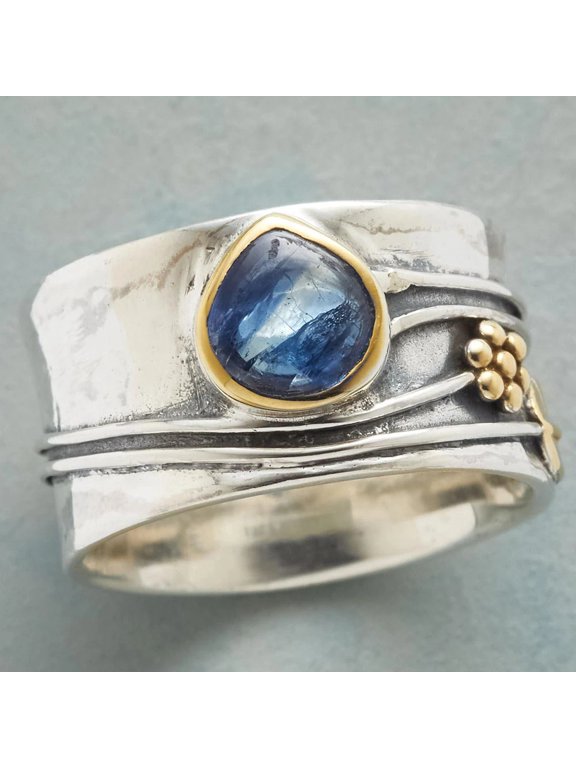 Vintage Boho Ring for Women Carved Flower Leaves Water Drop Crystal Inlaid Wide Face Finger Joint Ring Jewelry Bohemian Gift