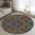 thumbnail image 1 of Vintage Boho Round Area Rug 3.3Ft Washable Circle Rugs for Dining Room Table, Ethnic Floral Geometric Green Blue Red Non-Slip Carpet Floor Mats Indoor Outdoor Carpet Runner Aesthetic Home Decor, 1 of 8