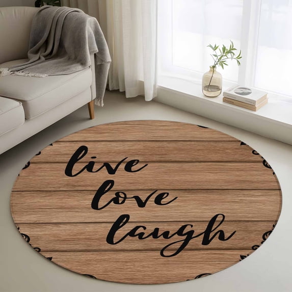 Vintage Boho Round Area Rug 3Ft Washable Small Circle Rugs for Kitchen Entryway, Farmhouse Retro Brown Wooden Grain Non-Slip Carpet Floor Mats Indoor Outdoor Carpet Runner Aesthetic Home Decor