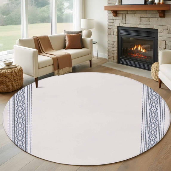 Vintage Boho Round Living Room Rugs 6 ft, Farmhouse Blue Washable Area Rug with Non-Slip Sturdy Edge Binding Round Carpet for Kitchen Office Bedroom