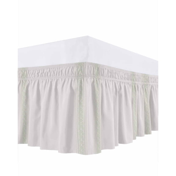Vintage Boho Ruffle Bed Skirt California King Size Farmhouse Green Adjustable Elastic Dust Bed Skirts Wrap Around Bedskirt Wrinkle Free Easy Fit with 18 Inch Drop
