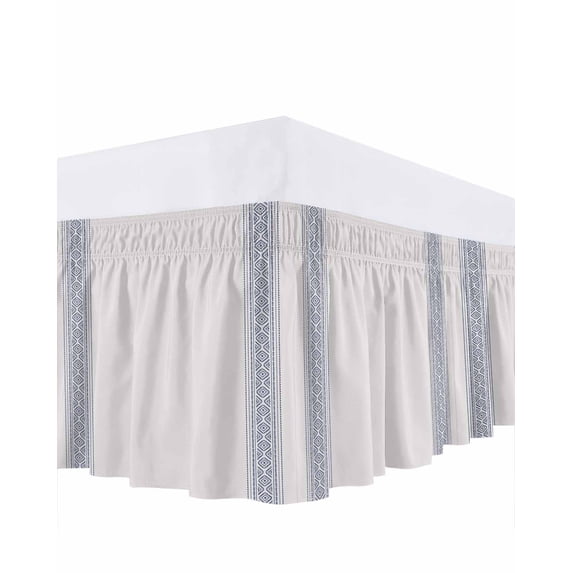 Vintage Boho Ruffle Bed Skirt King Size Farmhouse Blue Adjustable Elastic Dust Bed Skirts Wrap Around Bedskirt Wrinkle Free Easy Fit with 18 Inch Drop