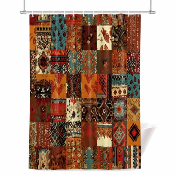 Vintage Boho Shower Curtain, Rust Brown Exotic Ethnic Native Geometric Waterproof Shower Curtain Set with 12 Hooks Lightweight Bath Curtains Fabric Bathroom Decor 36x72 Inches