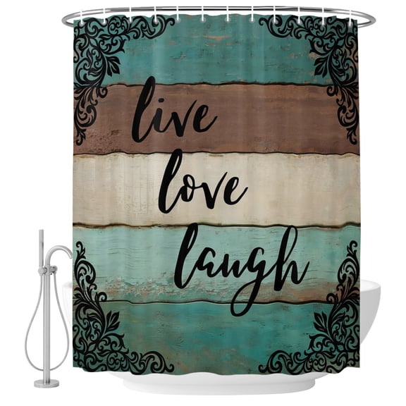 Vintage Boho Shower Curtain Set - Small 36" x 72" Washable Bathtub Curtain with 12 Hooks, Farmhouse Retro Teal Brown Wooden Grain Waterproof Fabric Stall Shower Curtains for Bathroom/Bathtub Décor