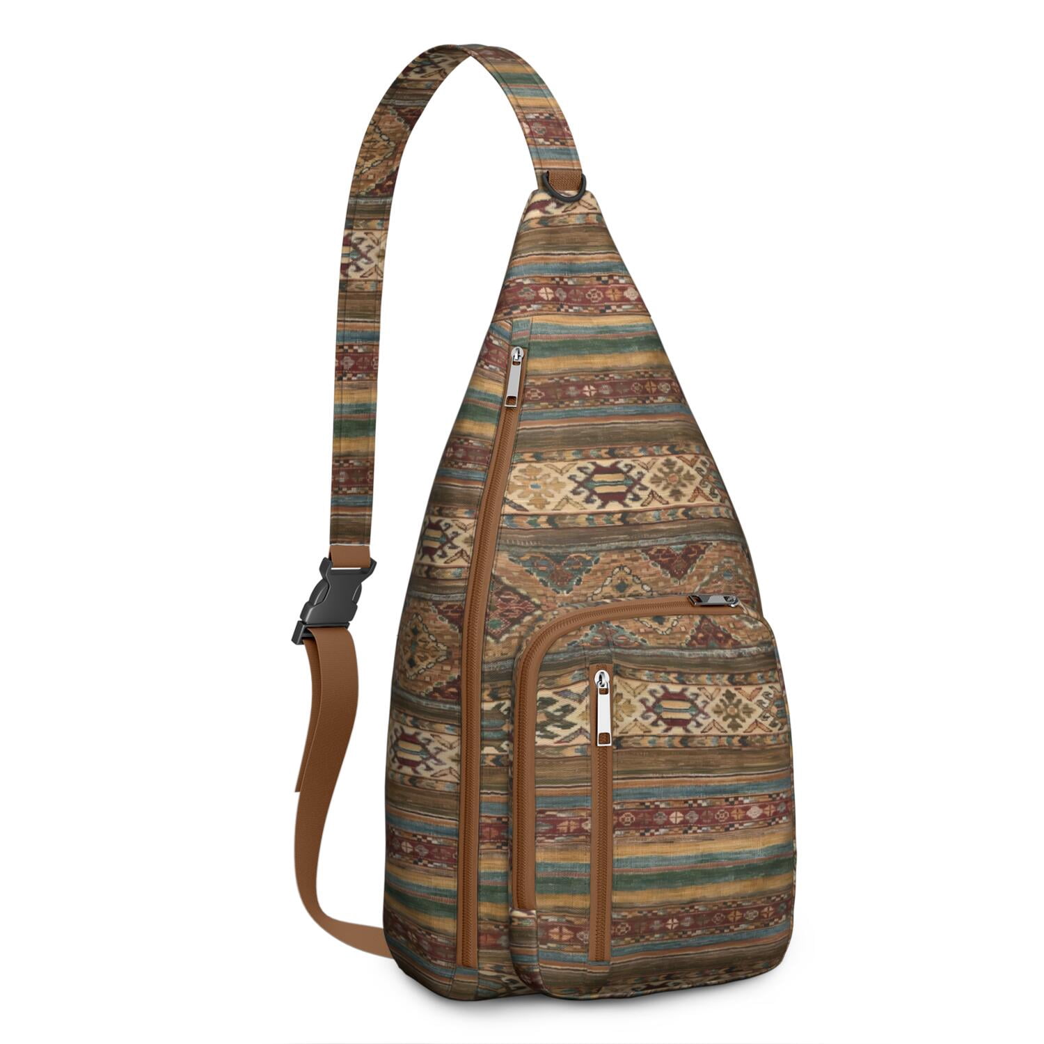 Geometric Brown Sling Backpack Vintage Boho Sling Backpack – Retro Tribal Ethnic Crossbody  main image 3