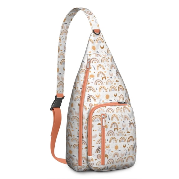 Vintage Boho Sling Backpack – Retro Tribal Ethnic Crossbody Bag, Artistic Geometric Hiking Shoulder Bag for Women & Men, Rustic Floral Travel Daypack