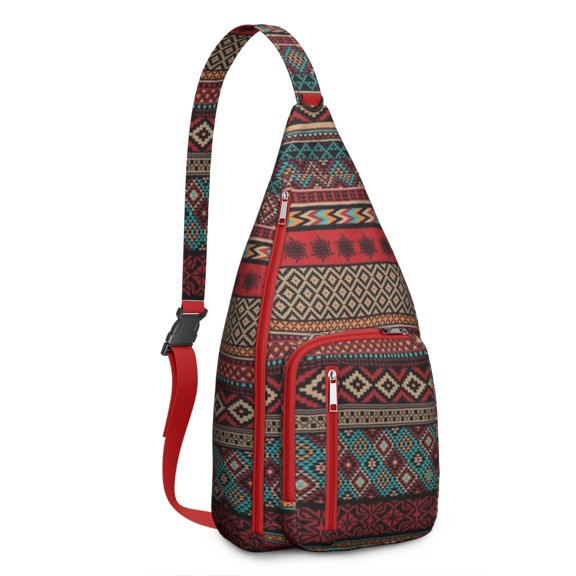 Vintage Boho Sling Backpack – Retro Tribal Ethnic Crossbody Bag, Artistic Geometric Hiking Shoulder Bag for Women & Men, Rustic Floral Travel Daypack