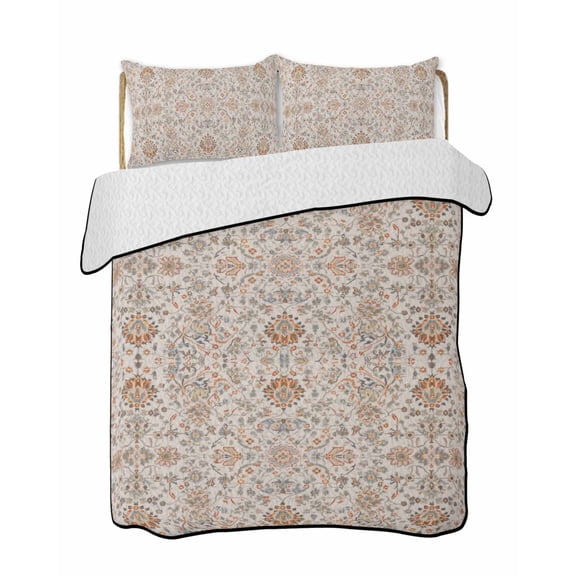 Vintage Boho Summer Quilt Set Full Size,Soft Microfiber Quilted Bedding Set with 2 Pillow Shams,Retro Southwestern Ethnic Mexican Floral Lightweight All Season Bedspread Coverlet for Bedroom 78"x90"