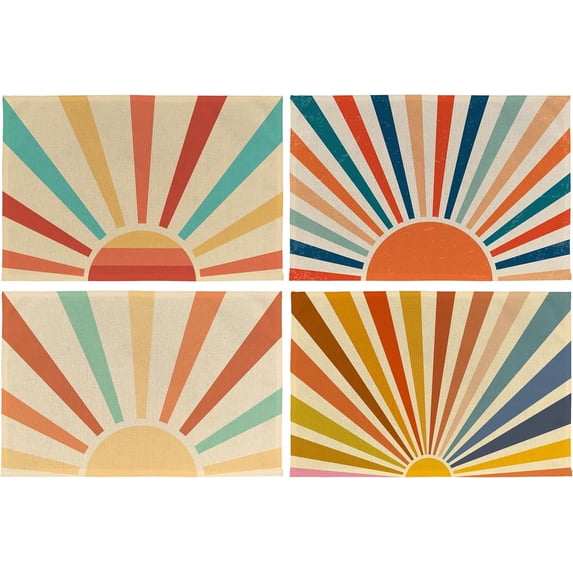 Vintage Boho Sun Placemats Set of 4, Mid Century Modern Boho Table Mats Place Mats for Kitchen Dining Table Decoration 12x18 Inch, Boho Table Decor