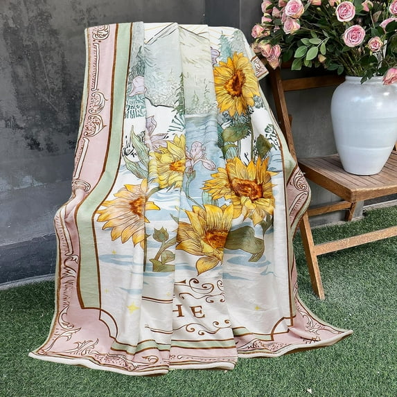 Vintage Boho Sun Throw Blanket Vintage Sunflower Throw Blanket Flannel Fleece Throw Blanket Bohemian Aesthetic Cozy Fuzzy Plush Throw Blanket Super Soft Throw Blanket for Sofa Bed Chair 60" x 80"
