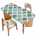 thumbnail image 1 of Vintage Boho Table Cloths for 3 Foot Rectangle Tables, Middle Century Bohemia Style Green Patio Waterproof Elastic Fitted Tablecloths, Washable Rectangular Table Cover for Camping, 1 of 8
