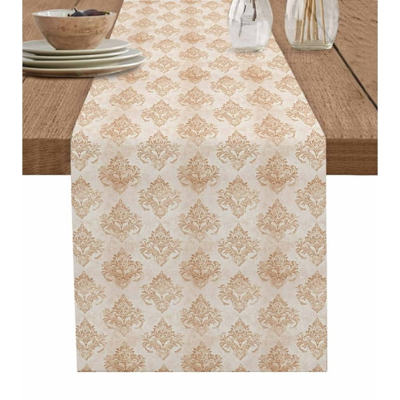 Vintage Boho Table Runner Cotton Linen 108 Inch Holiday Dresser Scarves, Farmhouse Chic Traditional Floral Pattern Tablerunner for Kitchen Coffee Dining Bedroom Dinner Scarf Décor 13''x108''