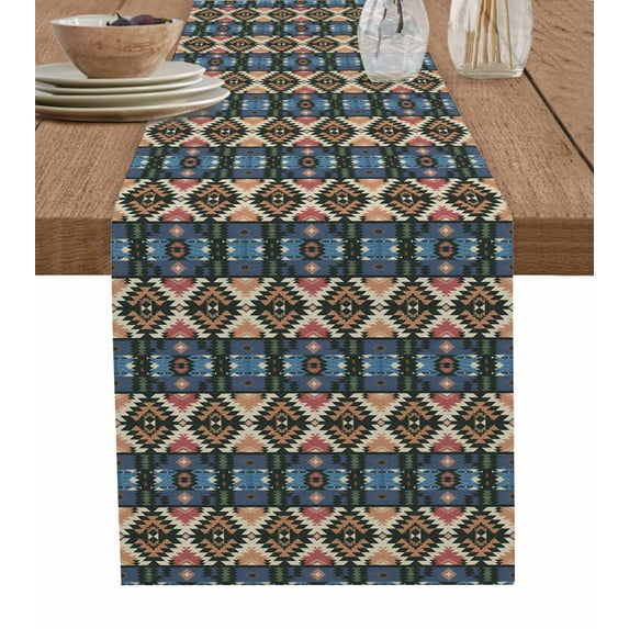Vintage Boho Table Runner Cotton Linen 120 Inch Holiday Dresser Scarves, Farmhous Country Ethnic Abstract Geometric Tablerunner for Kitchen Coffee Dining Bedroom Dinner Scarf Décor 13''x120''