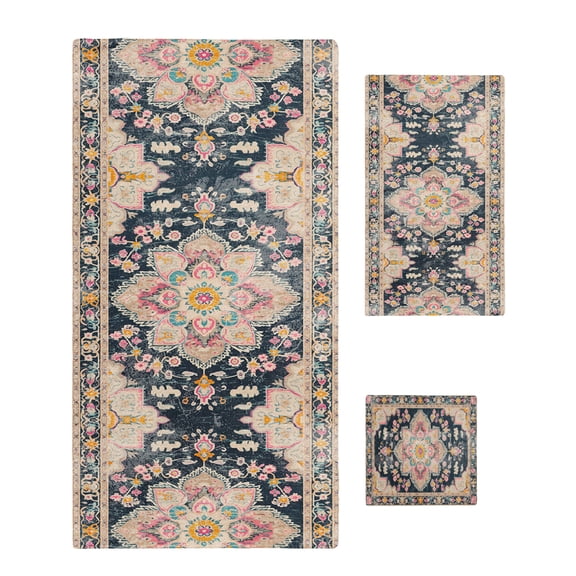Vintage Boho Towel Set of 3, Soft Microfiber Bath Towels, Hand Towel, Washcloths, Middle Century Western Geometric Abstract Art Quick-Dry Absorbent Towels for Bathroom Kitchen Hotel Beach Gym Spa