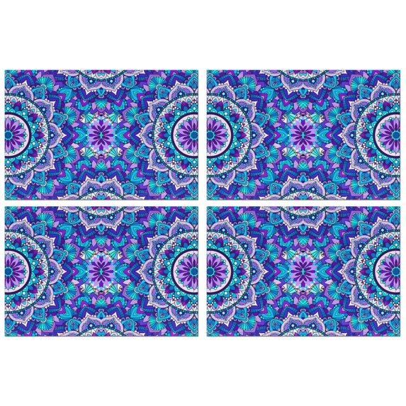 Vintage Boho Tribal Style Flax Placemats Set of 4, 12x18 Inch Artistic Washable Table Mats, Rustic Nordic Decor for Ethnic Kitchen or Farmhouse Dining Room