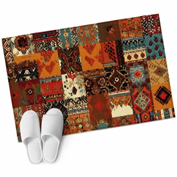 Vintage Boho Washable Area Rug 2 x 3 ft Rust Brown Exotic Ethnic Native Geometric , Soft Non Slip Rugs Stain Repellent Indoor Felt Carpet for Living Dining Room Bedroom Home Office