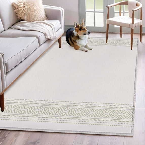 Vintage Boho Washable Area Rugs 4'x6', Farmhouse Green Low Pile Throw Living Room Rug Non-Slip Sturdy Edge Binding Carpet for Indoor Entryway Bedside Kitchen