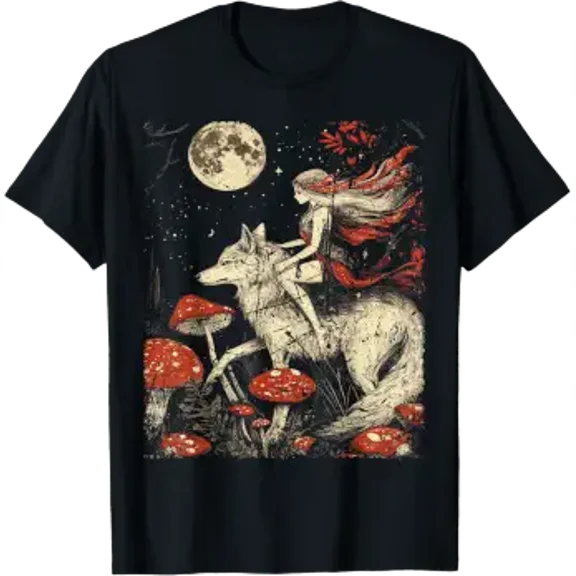 Vintage Boho Wildflowers Cottagecore Wolf Women's T-Shirt
