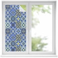 thumbnail image 1 of Vintage Boho Window Privacy Film, Middle Century Bohemia Style Patchwork Blue Static Cling UV Sun Blocking Heat Control Window Tint Day and Night, Non-Adhesive One Way Privacy Cover 19.6''x39.3'', 1 of 7