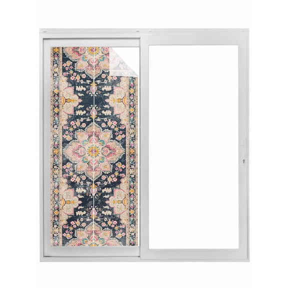 Vintage Boho Window Privacy Film, Middle Century Western Geometric Abstract Art Static Cling UV Sun Blocking Tint Film Heat Control Windows Films for Bedroom Bathroom, Window Stickers 17.7"x39.3"