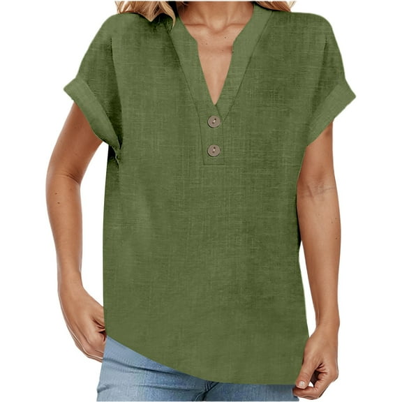 Vintage Boho Women Tops Summer Solid Color Basic Casual Half Button Down Shirts Boho Vintage Tees