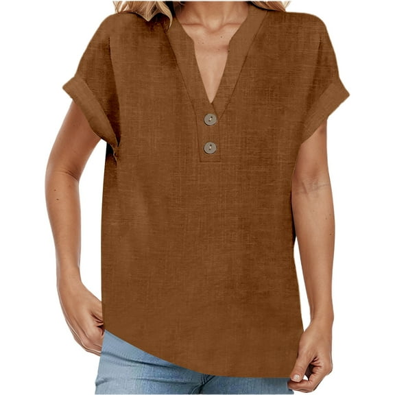 Vintage Boho Women Tops Summer Solid Color Basic Casual Half Button Down Shirts Boho Vintage Tees