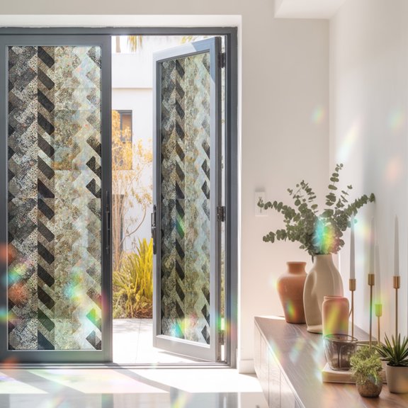 Vintage Boho Zigzag Weave Window Privacy Film, Rainbow Film Decorative Window Sticker 23.6x78.7in, Southwest Ethnic Geometric Art Sun Blocking Static Stained Glass Cling Tint Non-Adhesive