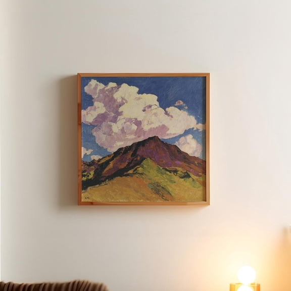 Vintage Bold Colored Mountain Painting Print, 1800S Painting, White Cloud Painting Poster, Expressionist Art, Antique Cabin, Cottage Art, Unfreamed 16x24
