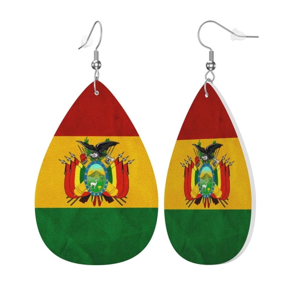 Vintage Bolivian Flag Leather Teardrop Earring Lightweight Drop Earrings For Women