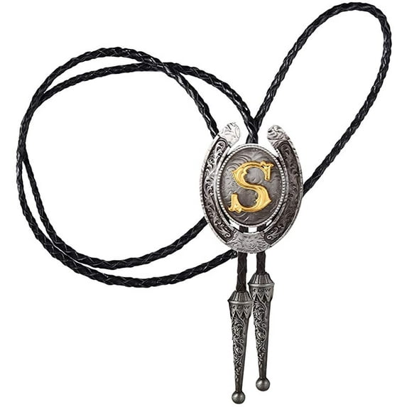 Vintage Bolo Tie for Men- Initial Letter ABCDMJR to Z Western Cowboy Bolo Tie for Women