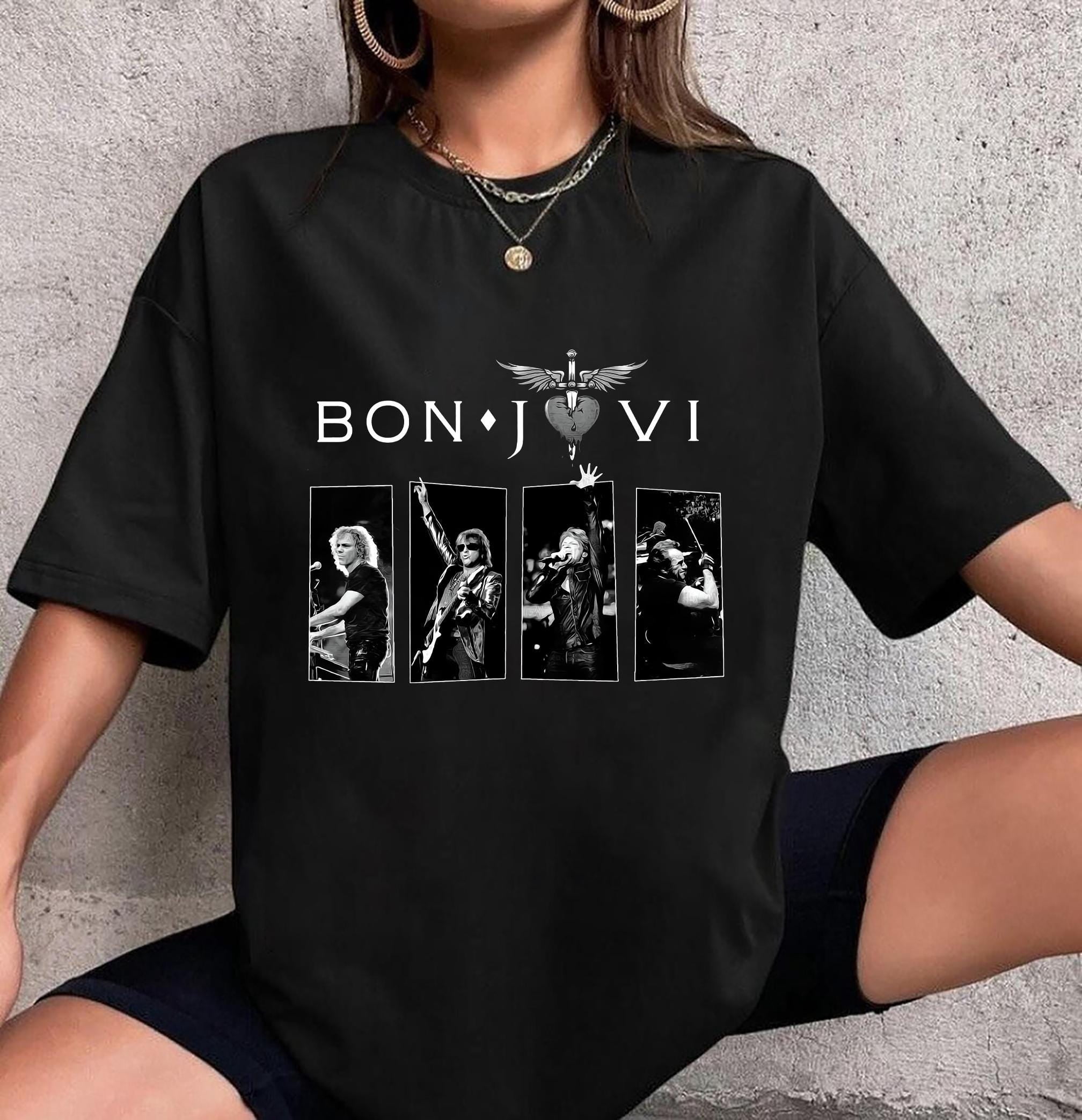 Vintage Bon Jovi Graphic T-Shirt for Fans - 80s Rock Band Concert Style ...