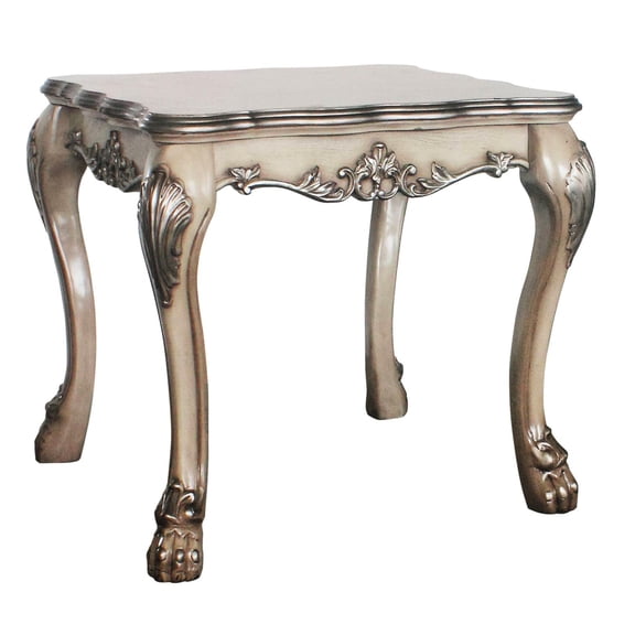 Vintage Bone White Square End Table Featuring Exquisite Motifs And A Structure Traditional In With Intricate Engravings Robust Platform